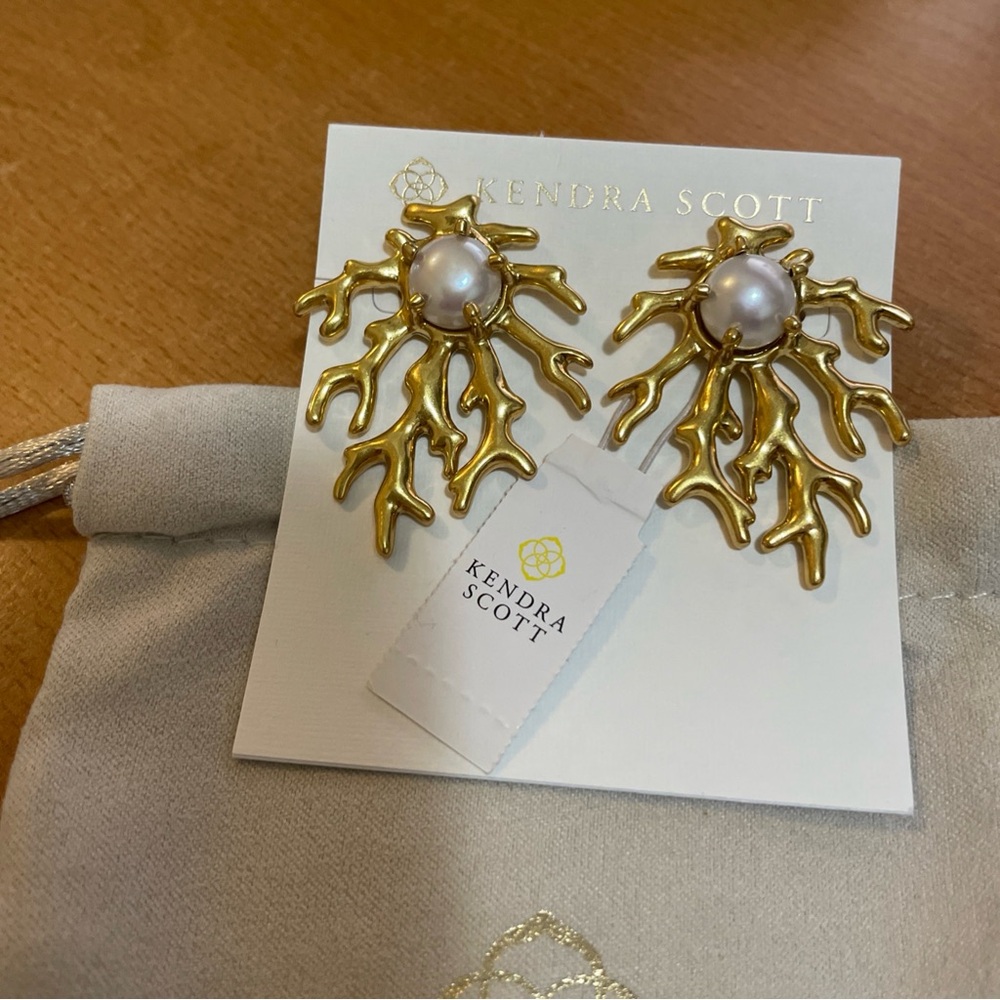 Kendra Scott Shea Gold and Pearl Statement Earrings NWT